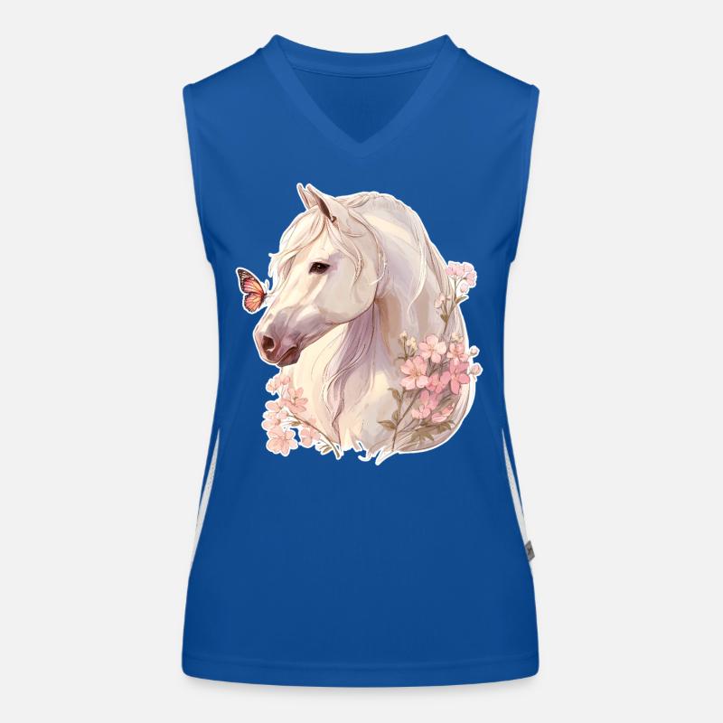 Pferd mit Schmetterling Funktionelles Kontrast-Tank Top für Frauen