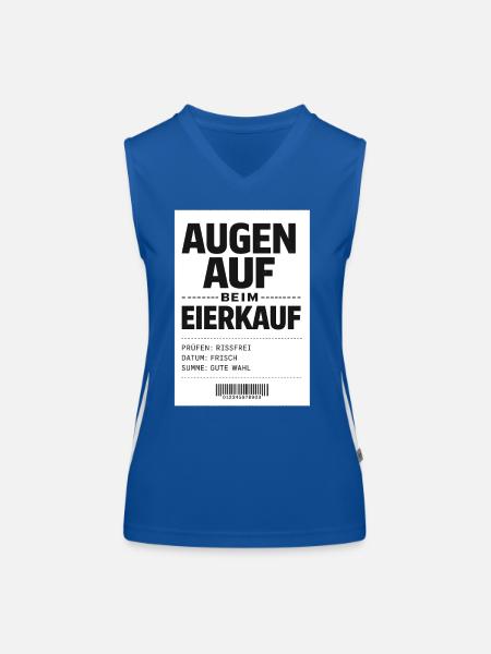 Restez vigilant lorsque vous achetez des œufs - Débardeur respirant contrasté Femme - bleu/blanc - Devant