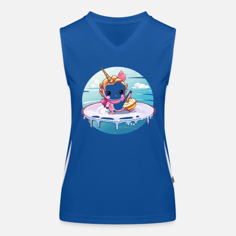Einhorn am Surfbrett mit Cupcake Funktionelles Kontrast-Tank Top für Frauen