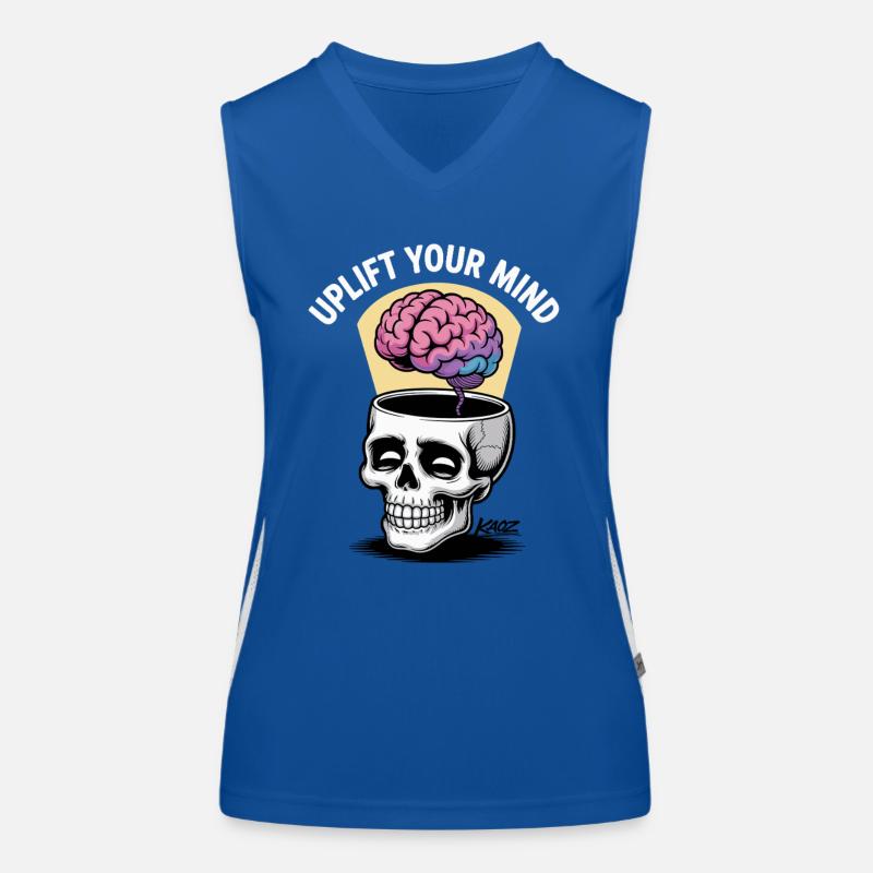 Totenkopf und schwebendes Gehirn, uplift your mind Funktionelles Kontrast-Tank Top für Frauen