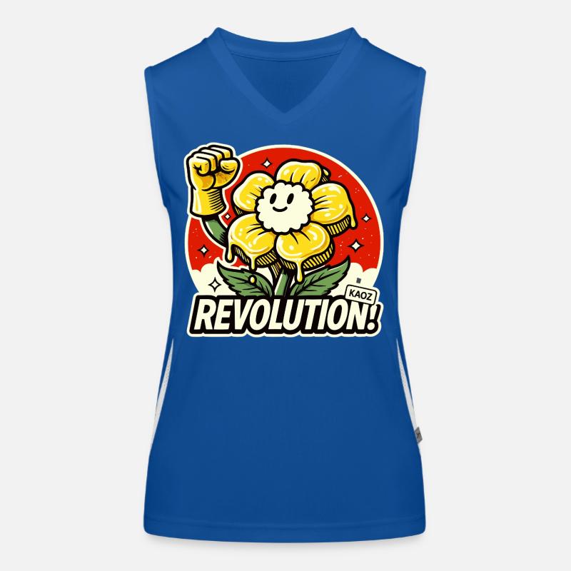 Blume mit Faust und Revolution Schriftzug Funktionelles Kontrast-Tank Top für Frauen