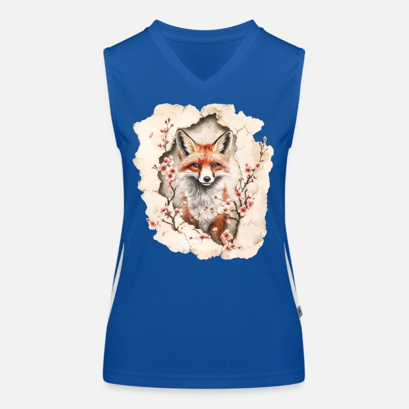 Fuchs mit Kirschblüten Funktionelles Kontrast-Tank Top für Frauen