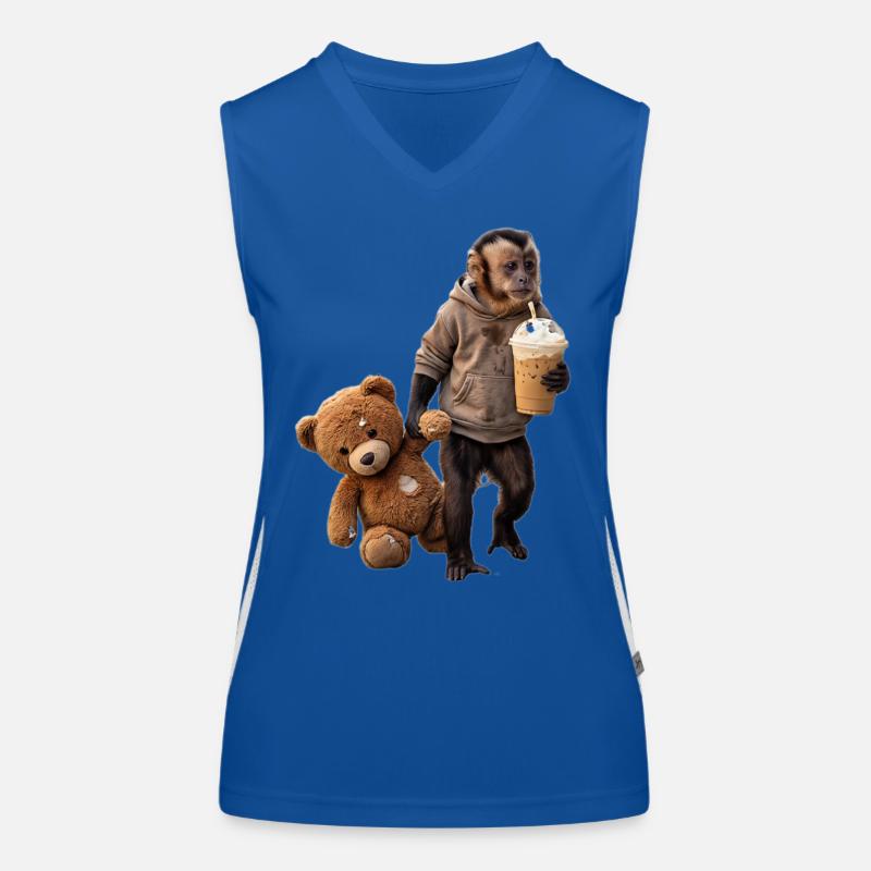 Monkey Teddy Bear Iced Coffee Motif Women's Functional Contrast Tank Top