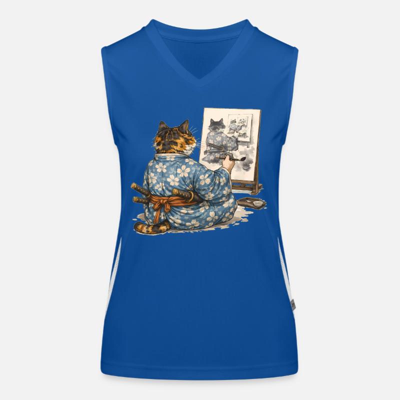 Samurai-Katzen-Malerei Sumi-e Ukiyo-e Kunst Funktionelles Kontrast-Tank Top für Frauen