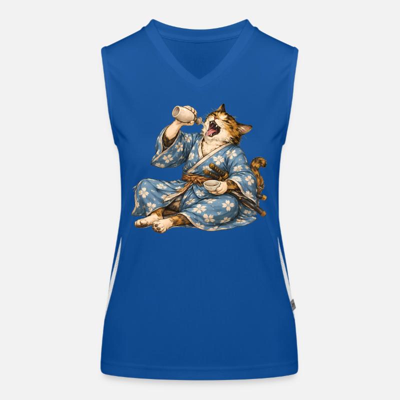Samurai Cat Sake Japanese Ukiyo-e Style Women's Functional Contrast Tank Top