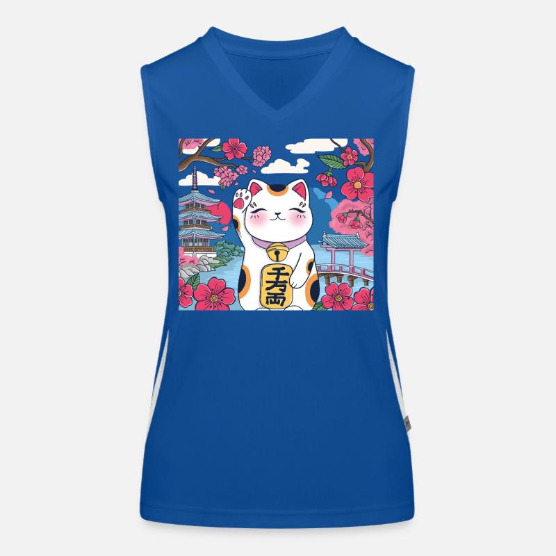 Kawaii Lucky cat Maneki Neko Fleur de cerisier Débardeur respirant contrasté Femme