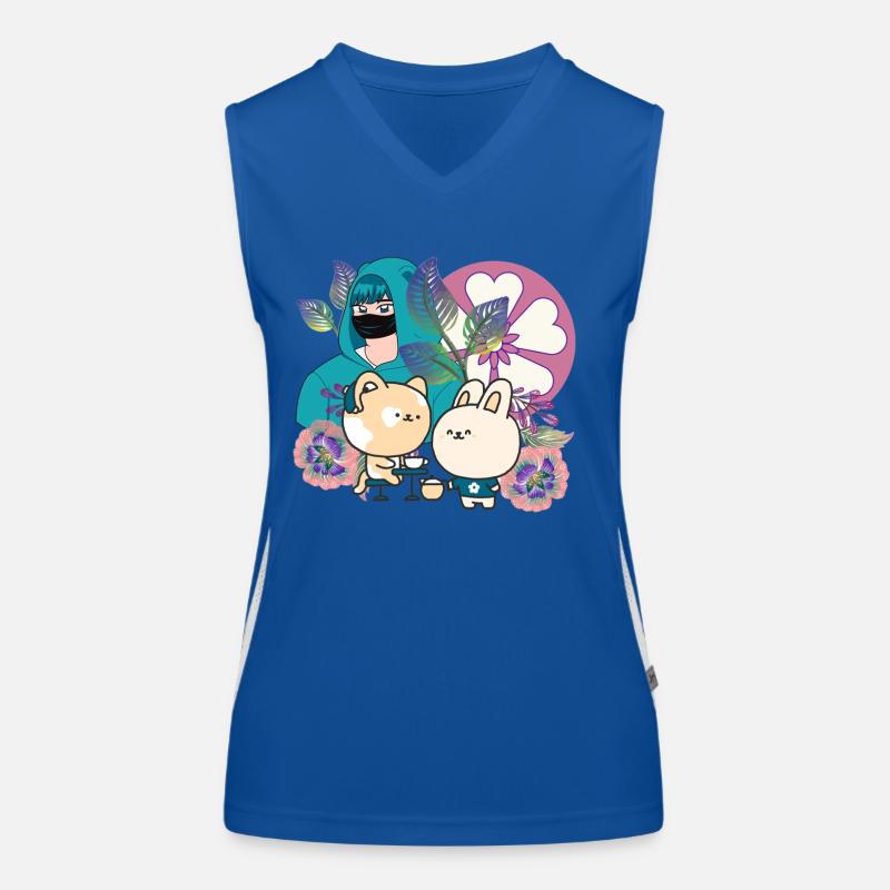 Anime-Gruppe in Maske mit Cochlear-Implantat-Kunst Funktionelles Kontrast-Tank Top für Frauen