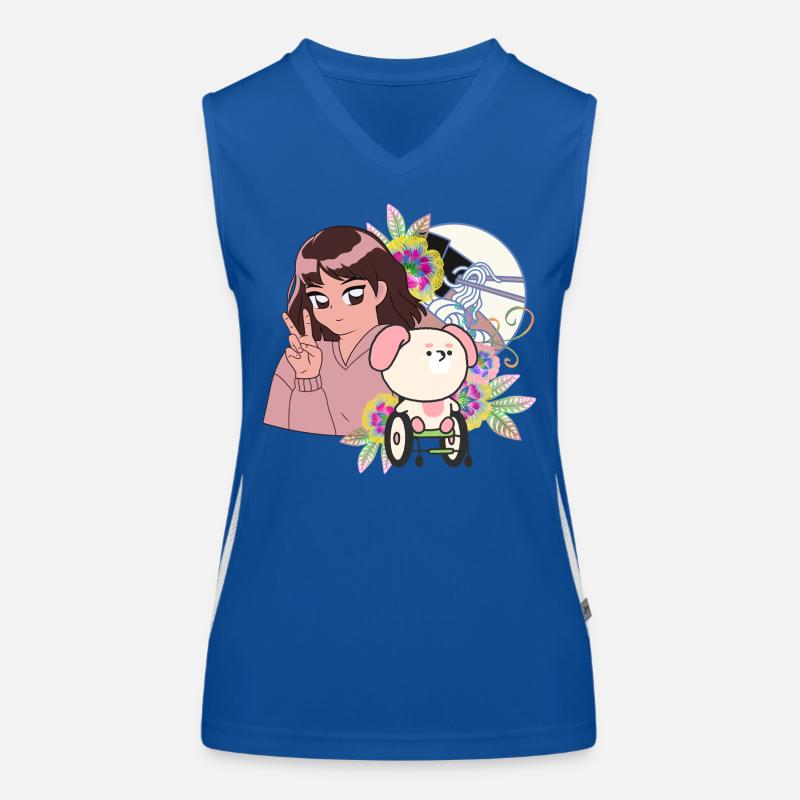 Anime-Mädchen Frieden und Hund im Rollstuhl Kunst Funktionelles Kontrast-Tank Top für Frauen