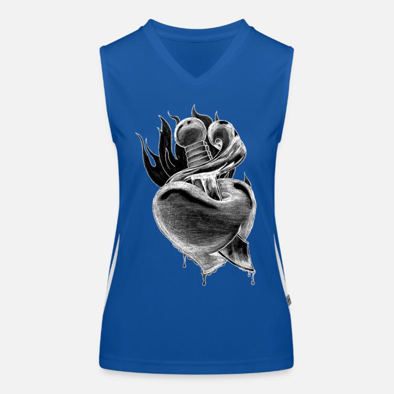 Flammenherz Dolchskizze Funktionelles Kontrast-Tank Top für Frauen