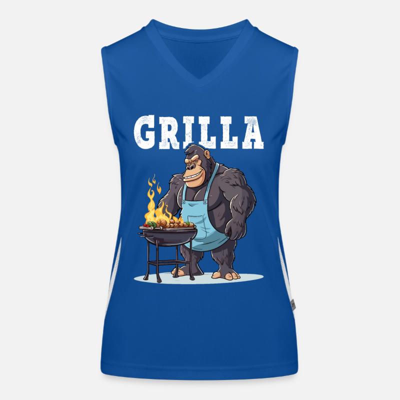 Grilling Grilla Griller Gorilla BBQ Saying Funny Women's Functional Contrast Tank Top