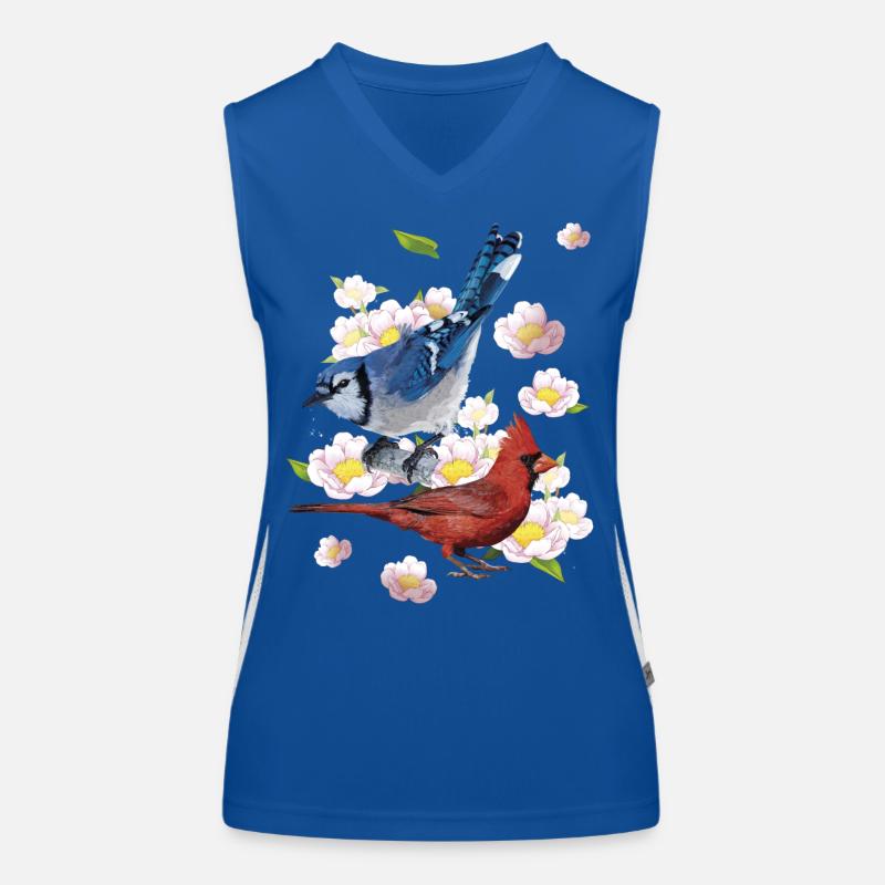 Der nördliche Kardinal und der blaue Eichelhäher Funktionelles Kontrast-Tank Top für Frauen