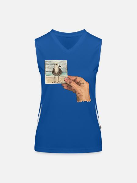 Hand mit Foto einer Möwe - Funktionelles Kontrast-Tank Top für Frauen - Royal/Weiß - Vorne