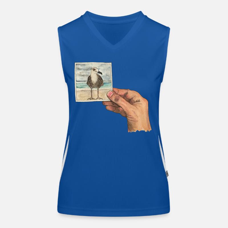 Hand mit Foto einer Möwe Funktionelles Kontrast-Tank Top für Frauen