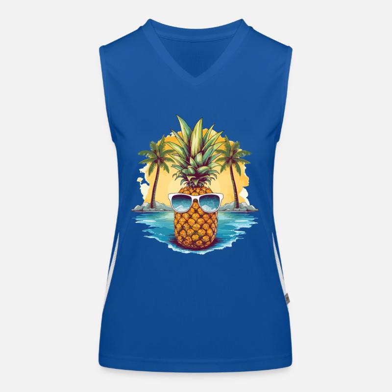Pineapple Sunglasses Palm Trees Summer Vacation Tropical Women's Functional Contrast Tank Top