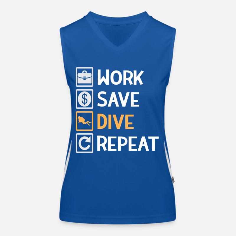 Work, Save, Dive, Repeat – Dive Life Funktionelles Kontrast-Tank Top für Frauen