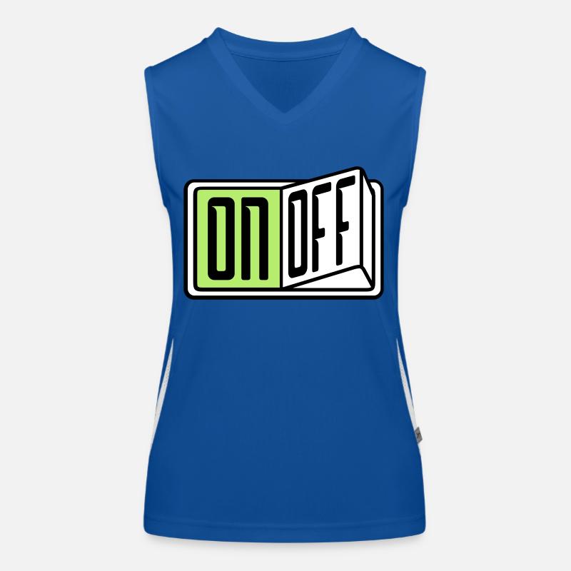 on off schalter taste button einschalten ausschalt Funktionelles Kontrast-Tank Top für Frauen