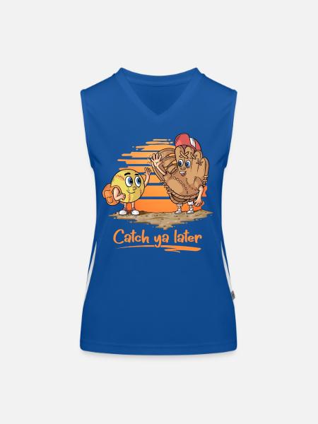 Catch ya Later Cartoon Softball Glove and Ball - Women's Functional Contrast Tank Top - royal/white - Front