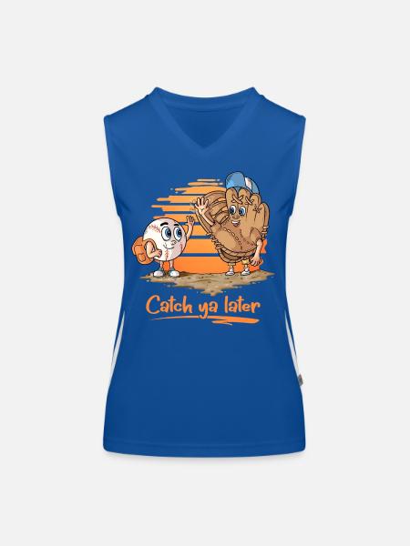 Catch ya Later Cartoon Baseball Glove and Ball - Women's Functional Contrast Tank Top - royal/white - Front