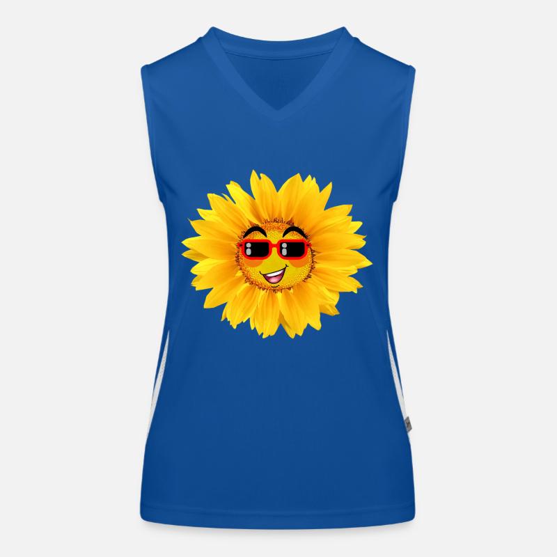 Sonnenblume mit lustigem Gesicht Funktionelles Kontrast-Tank Top für Frauen