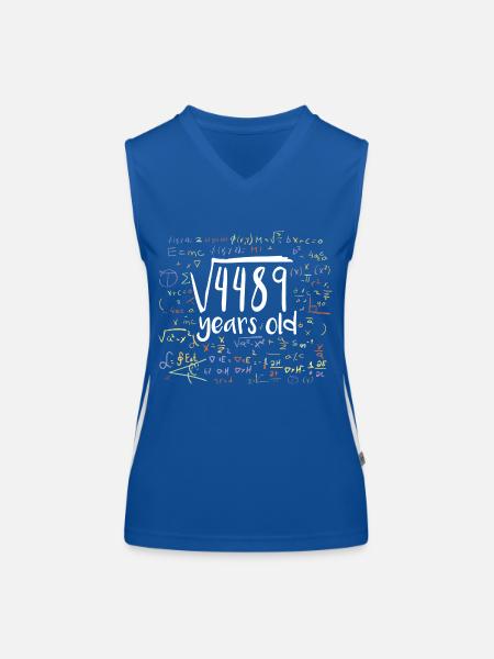 67th Birthday Square Root of 4489: 67 Years Old - Women's Functional Contrast Tank Top - royal/white - Front