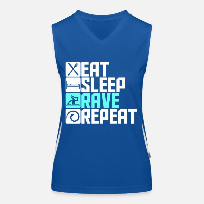 Eat Sleep Rave Repeat Essen Schlafen Raven Spruch Funktionelles Kontrast-Tank Top für Frauen