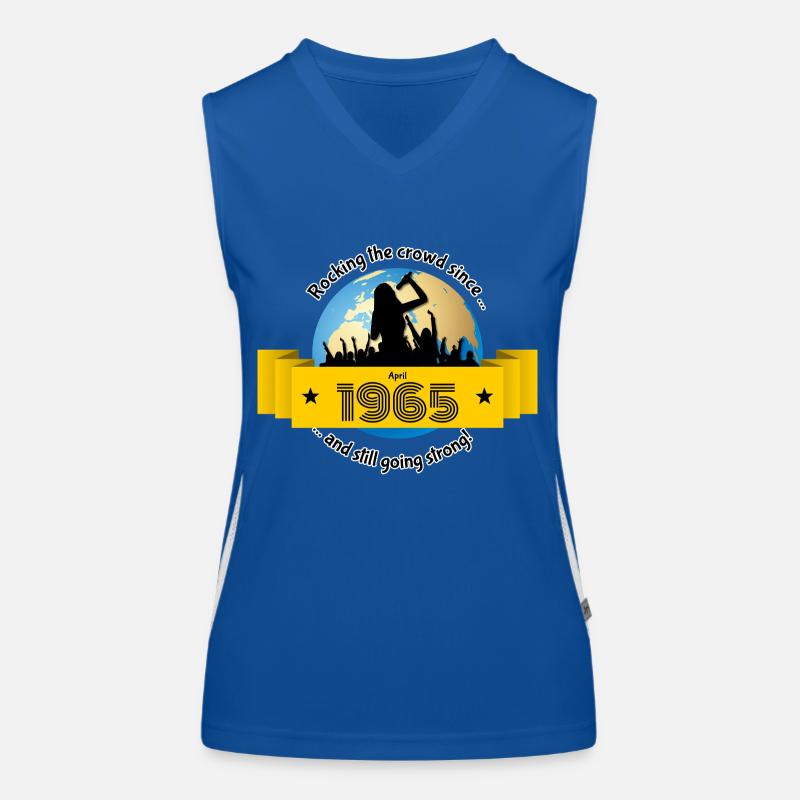 60. Geburtstag Rocking the crowd since 04/1965 Funktionelles Kontrast-Tank Top für Frauen
