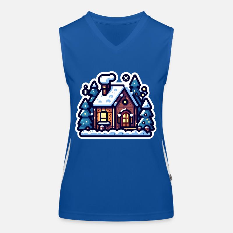 Cabane d’hiver confortable : Illustration de vacances festives Débardeur respirant contrasté Femme
