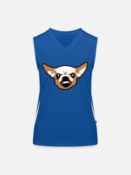 Chihuahua Petit Chien Méchant Crunch Colère Agaçante - Débardeur respirant contrasté Femme - bleu/blanc - Devant