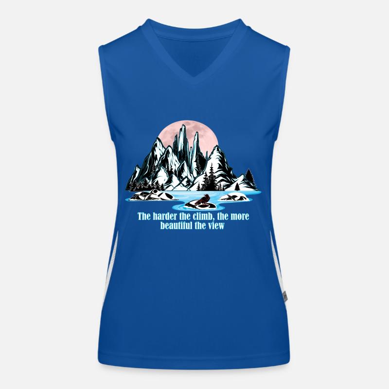 Fluss am Berg mit schöner Aussicht. Funktionelles Kontrast-Tank Top für Frauen