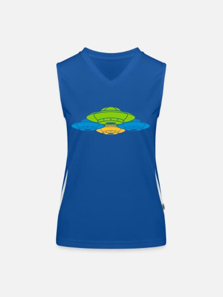 Colorful group of UFO's squadrons - Women's Functional Contrast Tank Top - royal/white - Front
