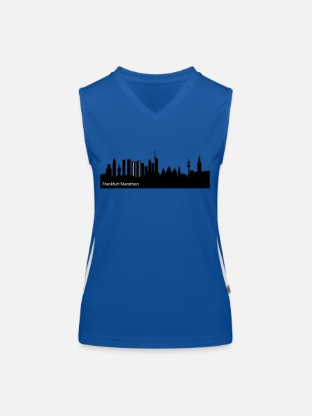 #Marathon #Franfurt Skyline du marathon de Francfort - Débardeur respirant contrasté Femme - bleu/blanc - Devant