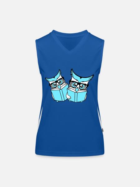 2 Owls Nerd Duo Geek Book Reading Eagle Owl Glasses Smart - Women's Functional Contrast Tank Top - royal/white - Front
