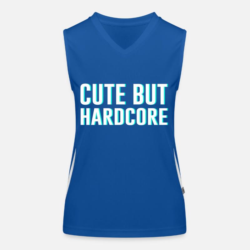 Techno Spruch Cute but Hardcore Funktionelles Kontrast-Tank Top für Frauen