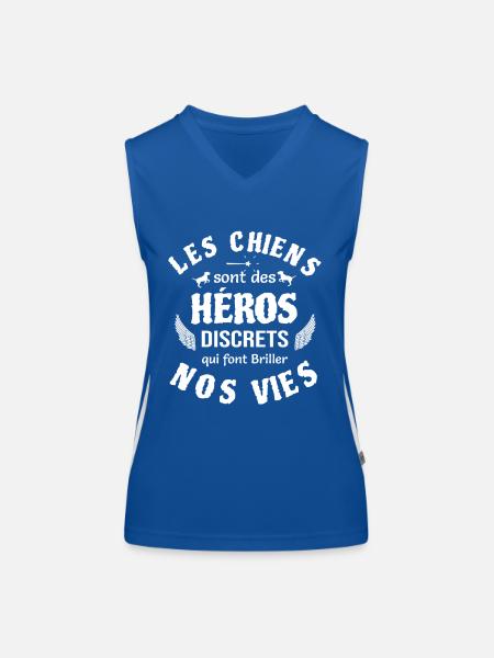 Les chiens, des héros qui font briller nos vies - Débardeur respirant contrasté Femme - bleu/blanc - Devant
