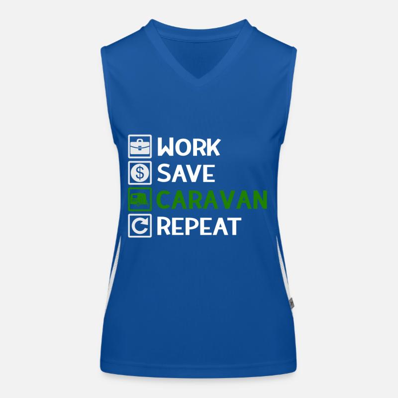 Work, Save, Caravan, Repeat - Camping Spruch Women's Functional Contrast Tank Top