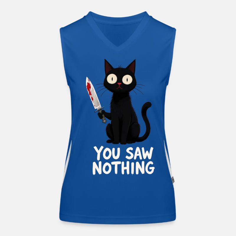 Schwarze Katze mit Messer – You Saw Nothing Funktionelles Kontrast-Tank Top für Frauen