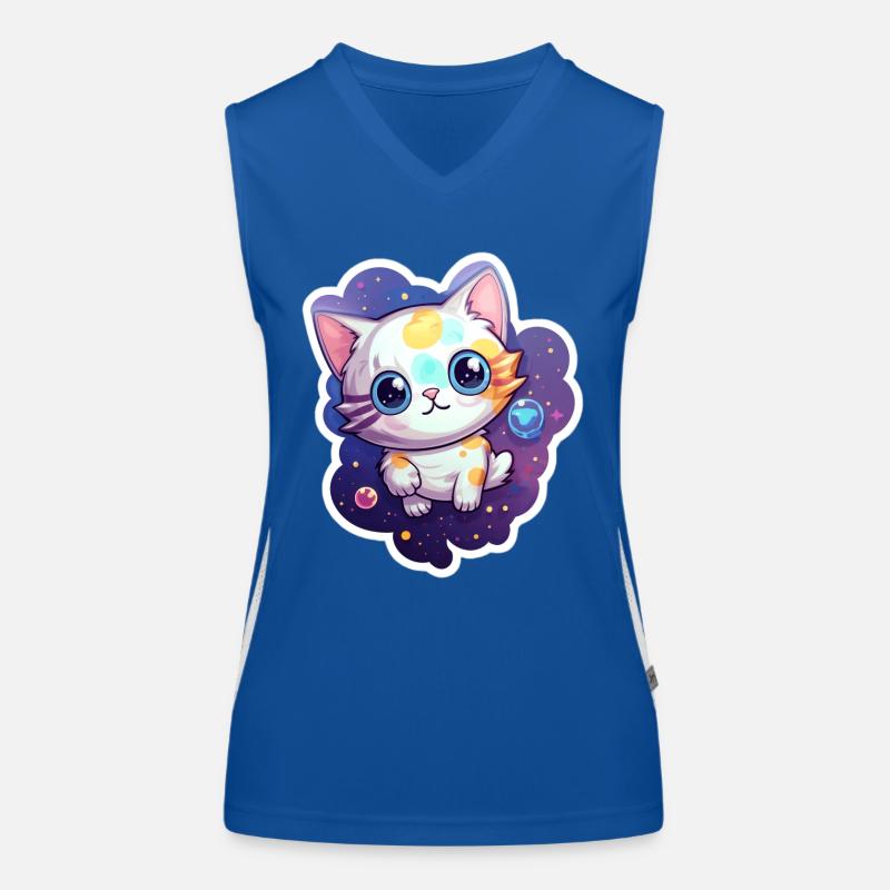 Mignon chat de dessin animé flottant dans l’espace Débardeur respirant contrasté Femme