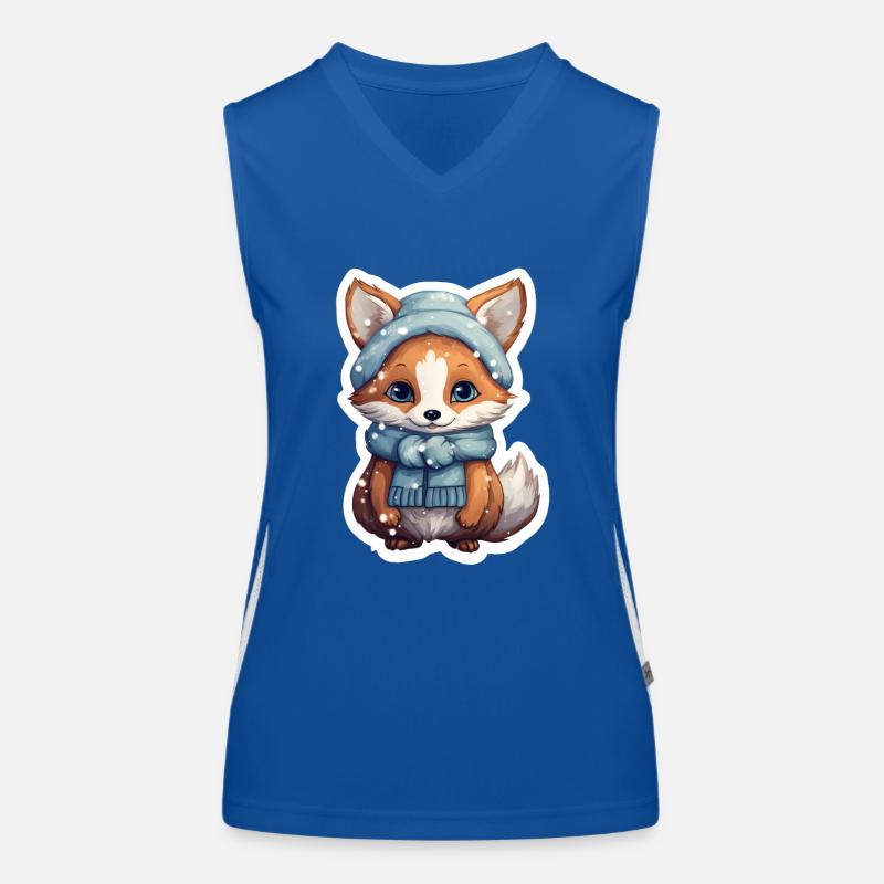 Animals in winter fox with hat and scarf Women's Functional Contrast Tank Top