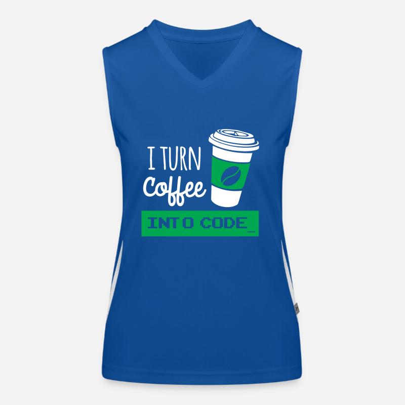 I turn coffee into developer code Women's Functional Contrast Tank Top