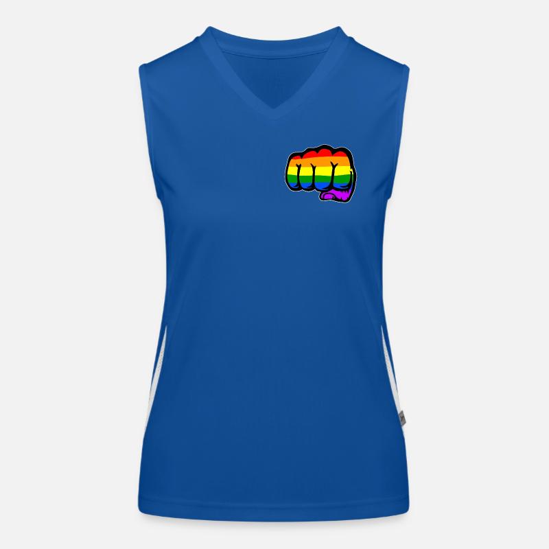 Hand Faust Regenbogenflagge Funktionelles Kontrast-Tank Top für Frauen