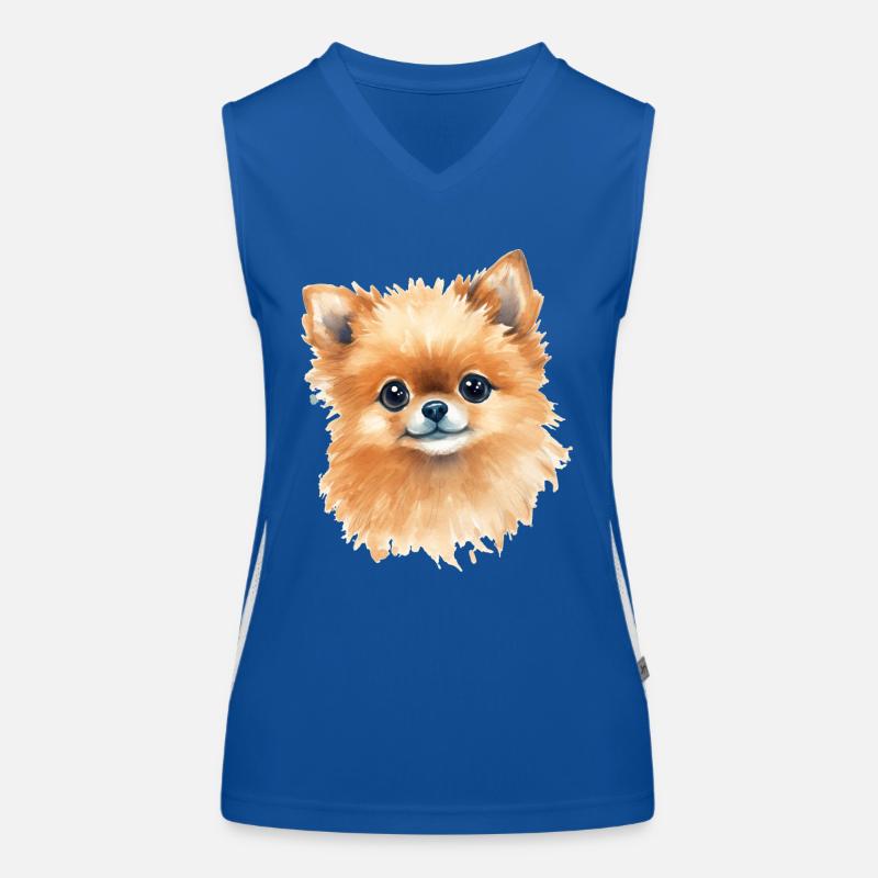 Zwergspitz Wasserfarben Zeichnung Funktionelles Kontrast-Tank Top für Frauen