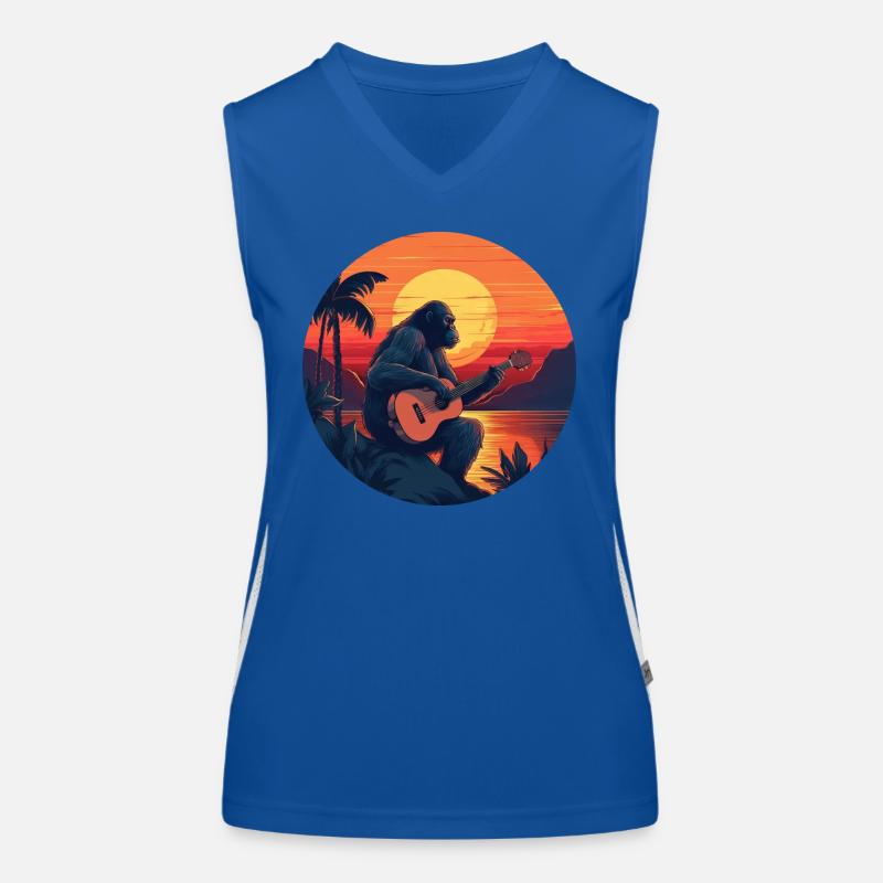 Guitariste Gorilla au coucher du soleil Débardeur respirant contrasté Femme
