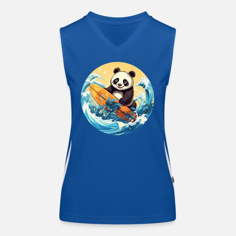 Surfing panda at sunset Women's Functional Contrast Tank Top