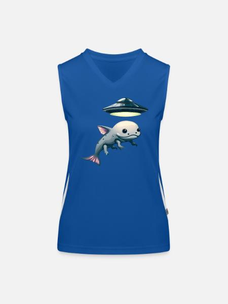 Enlèvement d’OVNI: Alien et Axolotl - Débardeur respirant contrasté Femme - bleu/blanc - Devant