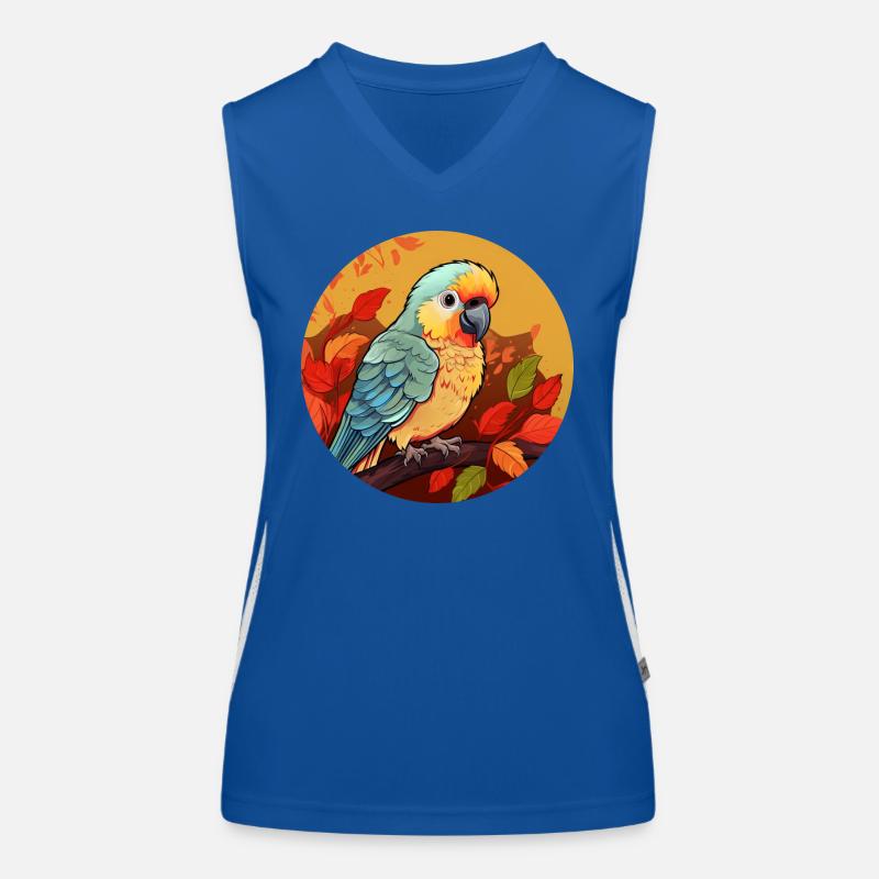 Perroquet d’automne: coucher de soleil et feuillage Débardeur respirant contrasté Femme