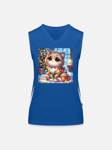 Süße Weihnachtskatze - Lichterketten-Chaos im - Funktionelles Kontrast-Tank Top für Frauen - Royal/Weiß - Vorne