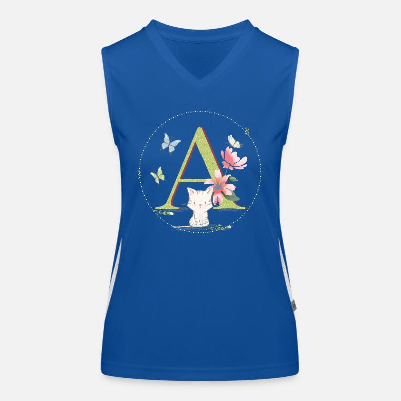 Initial letter A with cat - Women's Functional Contrast Tank Top - royal/white