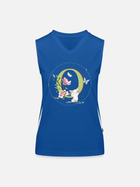 First letter O with cat - Women's Functional Contrast Tank Top - royal/white - Front