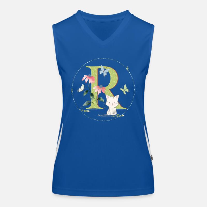 Anfangsbuchstabe R mit Katze Funktionelles Kontrast-Tank Top für Frauen