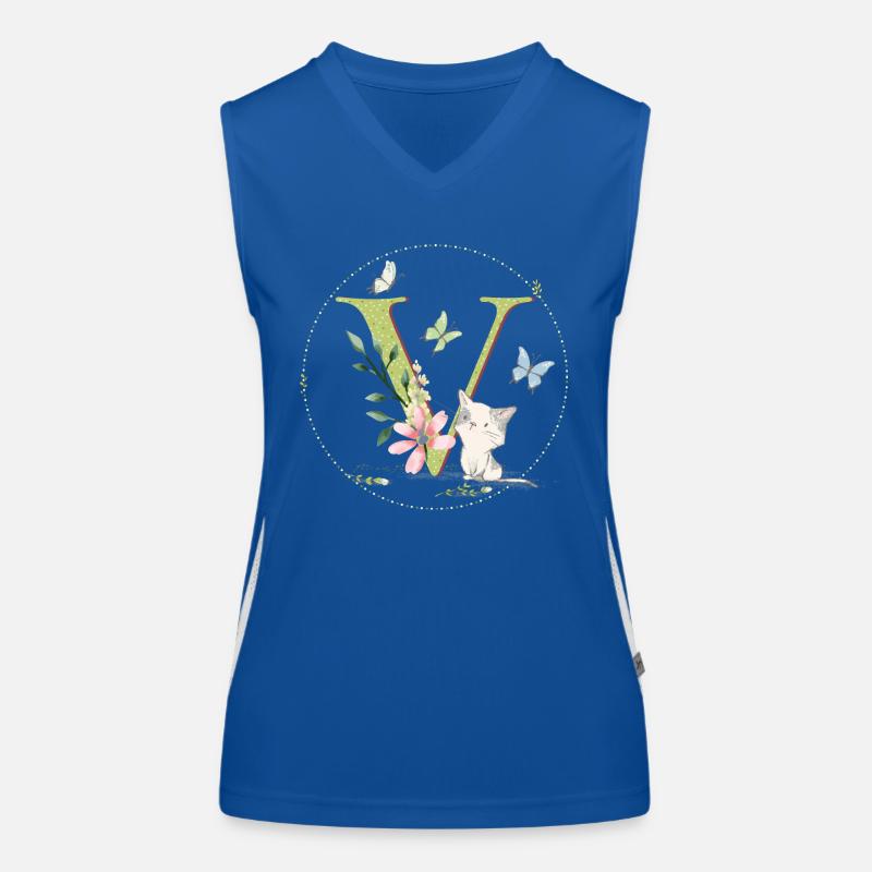 Anfangsbuchstabe V mit Katze Funktionelles Kontrast-Tank Top für Frauen